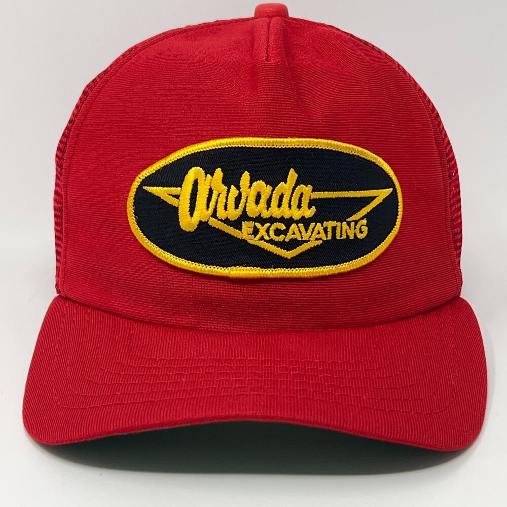 Vintage 80s Arvada Excavating Trucker Hat Baseball Cap Colorado USA Snapback Red